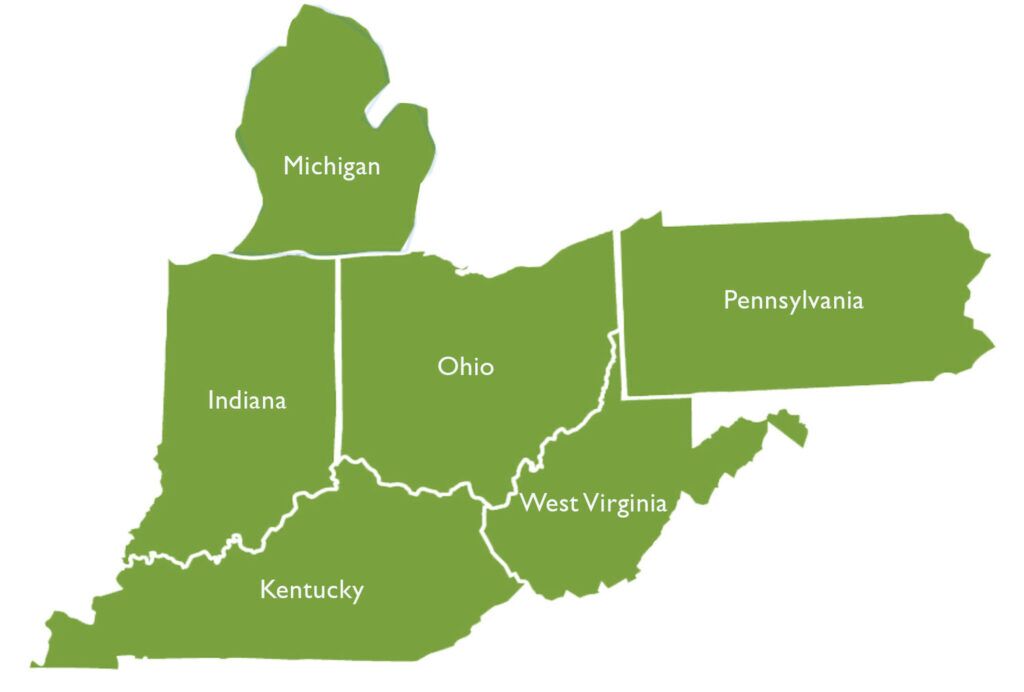 Ohio, Pennsylvania, Michigan, Indiana, West Virginia, Kentucky Territory Map